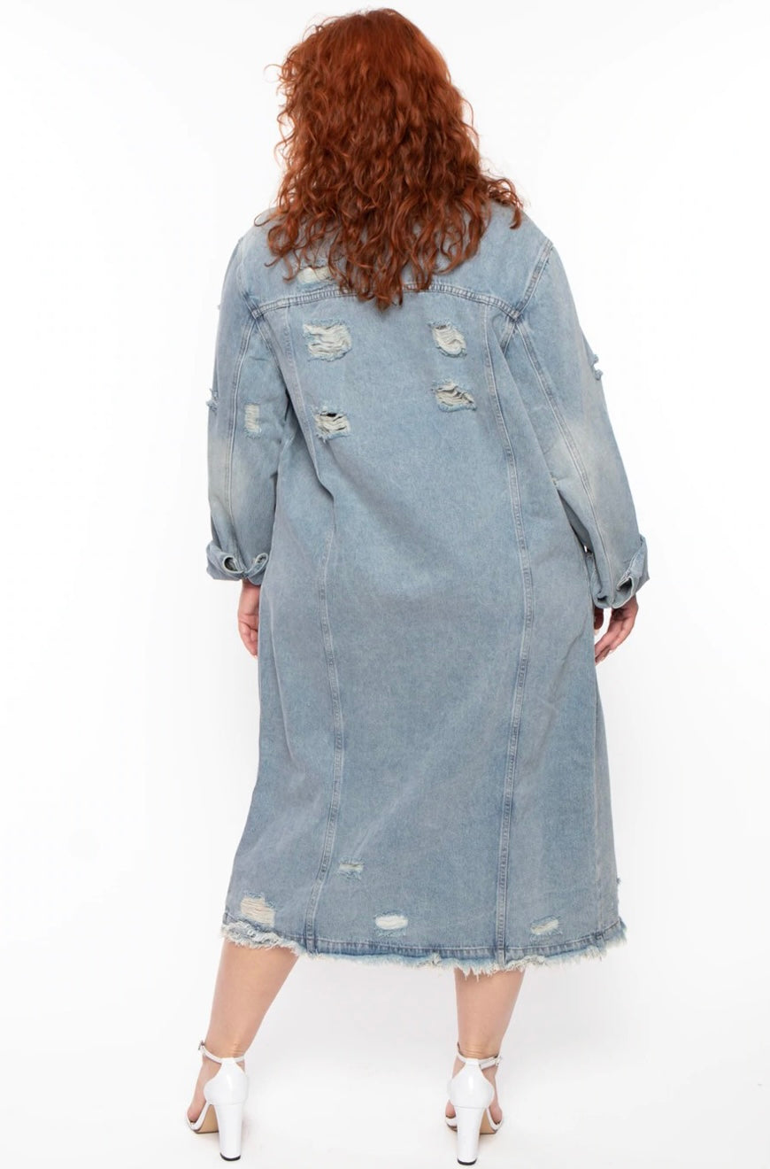 No Cap  | Distressed Denim Duster Jacket