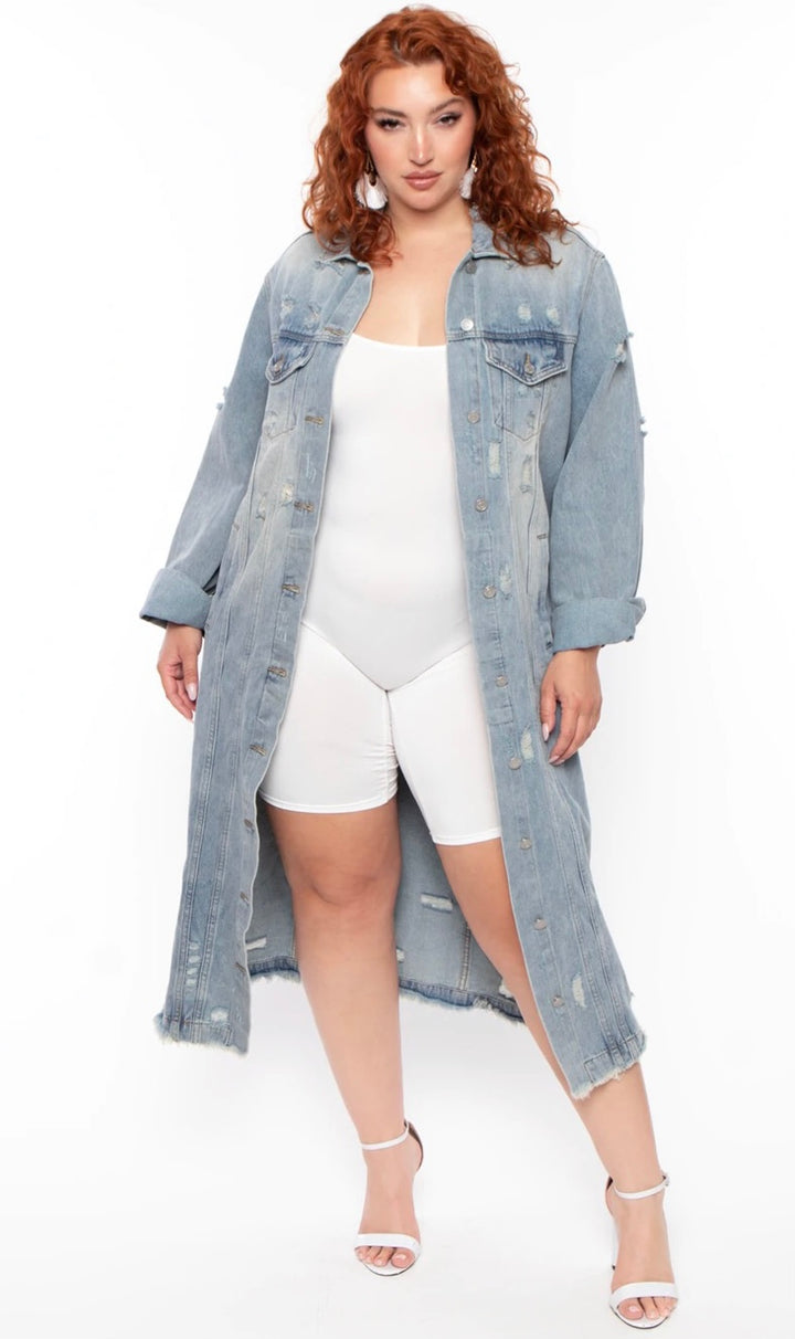 No Cap  | Distressed Denim Duster Jacket