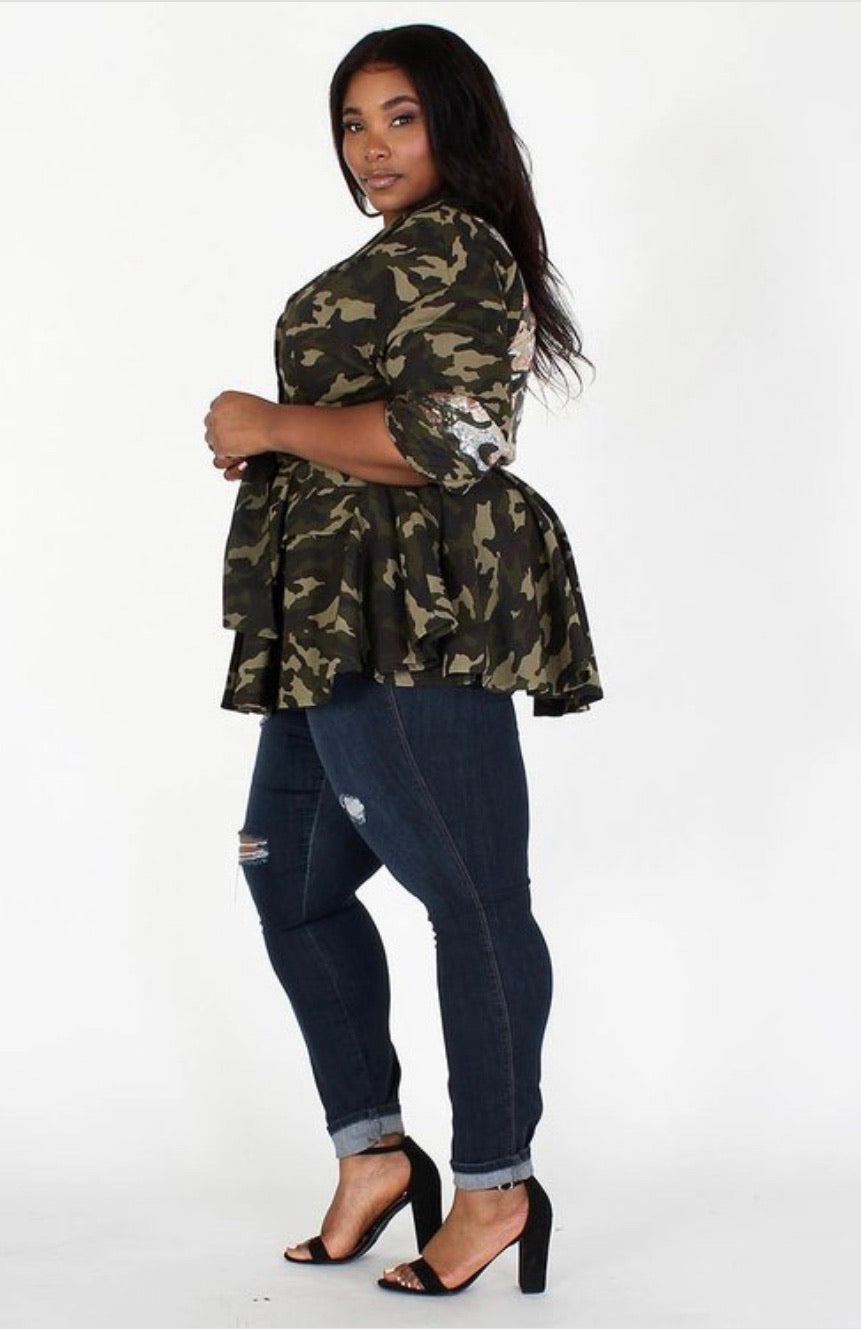 Camo Glam | Sequin Peplum Jacket
