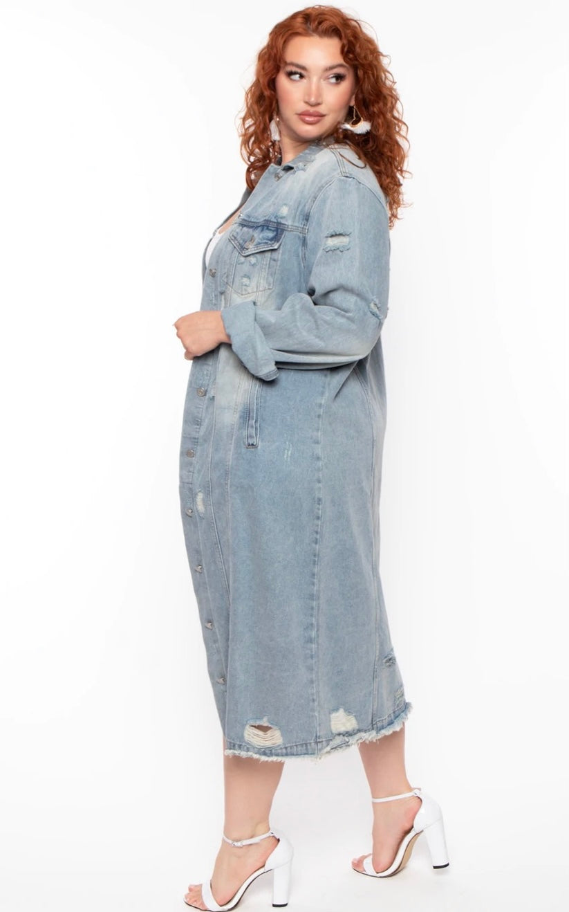 No Cap  | Distressed Denim Duster Jacket