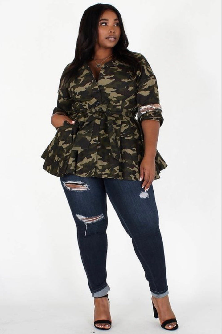 Camo Glam | Sequin Peplum Jacket