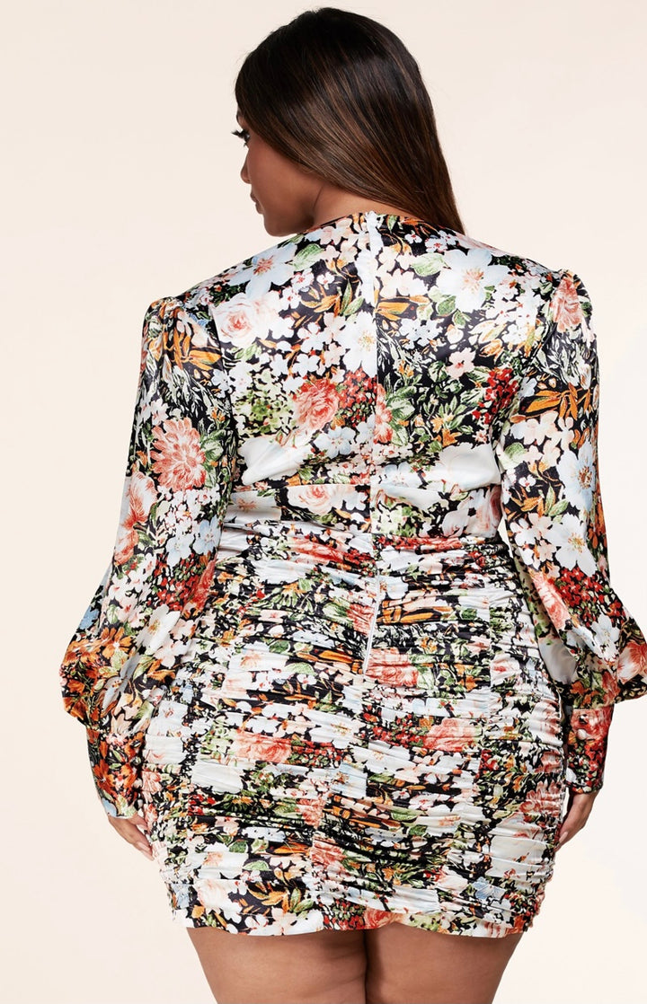 L' Amour | Ruched Satin Bodycon Mini Dress