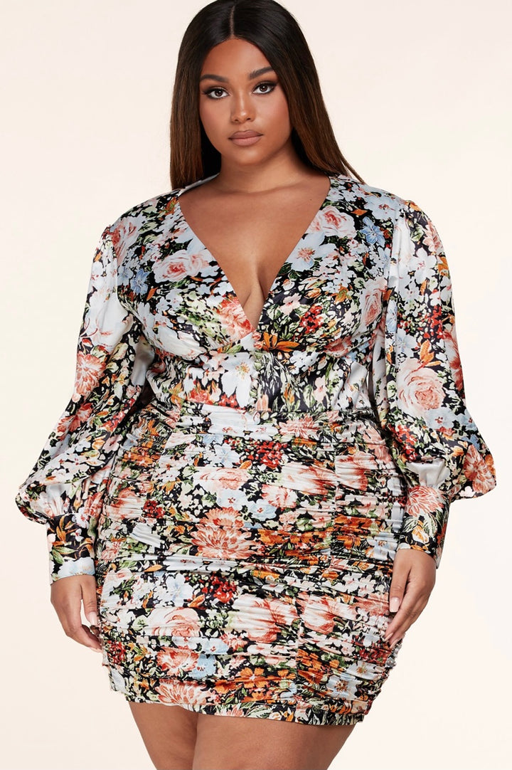 L' Amour | Ruched Satin Bodycon Mini Dress